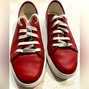Red Gucci sneakers, size 9.5 US. Barely worn, great condition, with shoe bag.